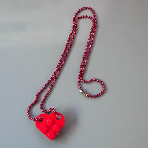 Red LEGO Heart Necklace with Matching Red Ball Chain <3 - Picture 2 of 3